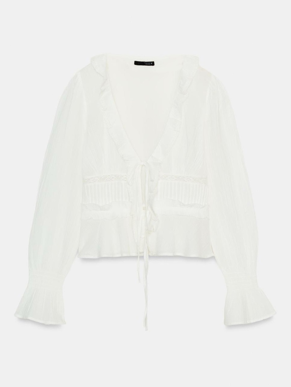 NWT Zara Chiffon Embroidered Ruffle Shirt Oyster White M - Picture 9 of 10
